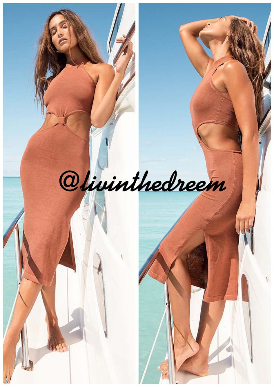 Lulus Loving It Rust Brown Knit Cutout Halter Bodycon Midi Dress